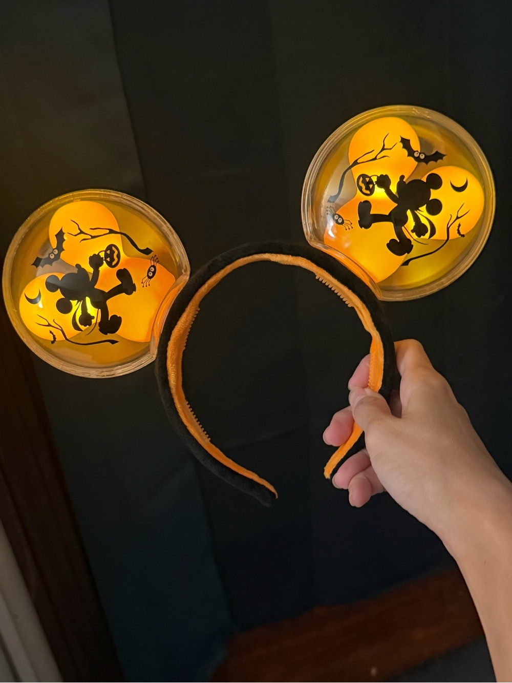 Disney Parks Mickey Mouse Halloween Balloon Light Up Ears Headband Orange RARE